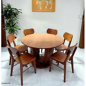 Bộ bàn ghế ăn gỗ xoan đào 6 ghế bàn tròn mẫu mới kích thước bàn 1,2m