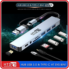 Mua Hub Type C Và Hub USB HT SYS 8 in 1 To USB 3.0  SD  TF  USB C  Audio 3.5 - Hàng Chính Hãng