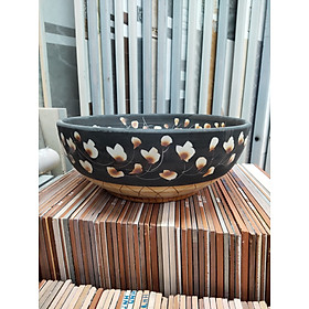 CHẬU RỬA MẶT LAVABO GỐM SỨ ĐẶT BÀN HÌNH TRÒN HỌA TIẾT HOA VĂN