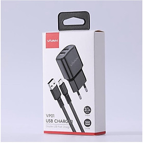 Mua Cốc sạc 2 cổng tiếp nối USB VIVAN Charger VP01 Black- Hàng Chính Hãng