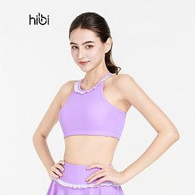 Áo bơi nữ Hibi Sports SS010 - Kiểu bra cổ yếm nhún bèo trắng, kèm mút