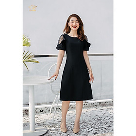 Đầm suông đen công sở, đầm thiết kế cổ tròn tay phối ren - Đen - TTV865 - TTV Store