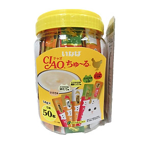 Sốt/ Snack thưởng Ciao Churu cho mèo Hộp 50 thanh - mix 5 vị gà