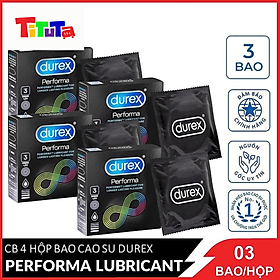 Combo 4 hộp Bao cao su Durex Performa (Đen) Hộp 3 cáiX4