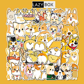 Sticker chó corgi đáng yêu cute Dán Vali, Mũ Bảo Hiểm, Laptop, Guitar, Ván Trượt