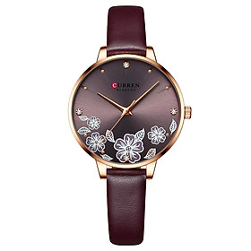Đồng hồ đeo tay nữ thời trang CURREN dây da không thấm nước-Màu đỏ tía