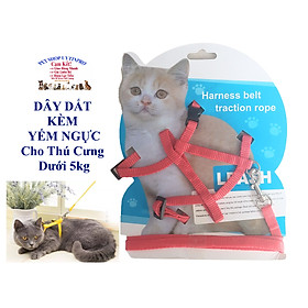 Dây dắt kèm yếm ngực cho Chó Mèo Pet Thú Cưng dưới 5kg Bản rộng 1cm Không in hình Chất liệu dù bền chắc, Dễ chịu khi đeo