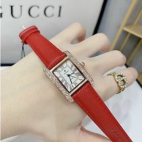 Đồng hồ nữ dây da SKMEI quyến rũ đồng hồ nữ mặt vuông đính đá dây da cao cấp - Dây đỏ