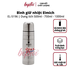 Mua Bình giữ nhiệt nóng lạnh Elmich lõi Inox 304 tráng bạc 500 - 750 - 1000ml - Chất lượng Châu Âu