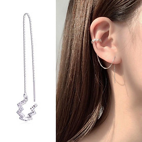 Bông tai nữ Miuu Silver, khuyên tai bạc dáng dài kẹp vành Lyly Earcuff