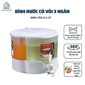 Bình Đựng Nước Có Vòi 3 Ngăn Dung Tích 5.2L Đế Xoay 360 Độ Có Nắp Đậy Tiện Lợi-HÀNG LOẠI 1 CHÍNH HÃNG MINIIN