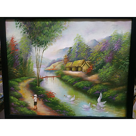 Tranh Sơn Dầu Vẽ Tay 100% - Chiều Làng 40x50cm