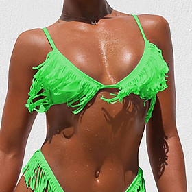 Women's Sexy Triangle Bathing Suits Spaghetti Strap Tassel Bikini Set Two Pieces Underwire Swimsuit