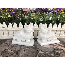 Mua Cặp Tỳ Hưu phong thủy đá cẩm thạch trắng có đế - Dài 11cm