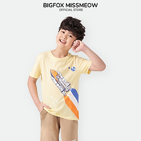 Bộ bé trai cộc tay BIGFOX - MISS MEOW size đại mặc nhà mùa hè vải cotton phong cách Âu Mỹ in tên lửa  size trẻ em 3-11 tuổi 11 - 40 kg QATE