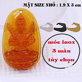 Mặt Phật Hư không tạng pha lê cam 1.9cm x 3cm (size nhỏ) kèm vòng cổ dây da đen + móc inox vàng, Phật bản mệnh, mặt dây chuyền