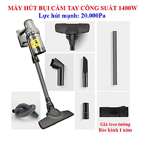 Máy hút bụi cầm tay công suất lớn 1400W, lực hút mạnh 20.000Pa. Máy hút bụi công nghệ hút lốc xoáy, có giá treo tường