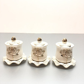 Combo 3 Ly nước thờ sứ thuỷ tinh trắng cao cấp - TL153
