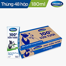 THÙNG 48 HỘP SỮA TƯƠI TIỆT TRÙNG VINAMILK 100% ÍT ĐƯỜNG 180ML