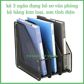 Kệ hồ sơ để bàn ráp 3 ngăn được hoàn toàn làm bằn him loại, sơn tĩnh điện, kệ được ráp bởi các miếng nhựa tách rời lạ