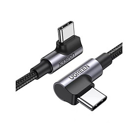 Hình ảnh cáp USB type C màu đen bọc nhôm dây dù chống nhiễu Ugreen 335GV70696US 1M 2 đầu bẻ 90 độ vuông góc hàng chính hãng