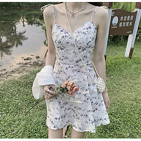 Sét đầm hoa 2 dây kém áo khoác crop khoác nhẹ