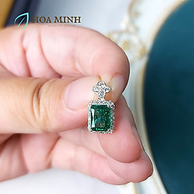 Mặt dây xoàn Nam Phi xanh lá bọc xoàn size 8x10 li kiều diễm, sang trọng