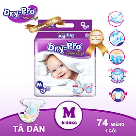 Tã/bỉm dán Dry-Pro siêu mềm nhập khẩu Malaysia size M (6kg - 10kg) - Gói 74 miếng