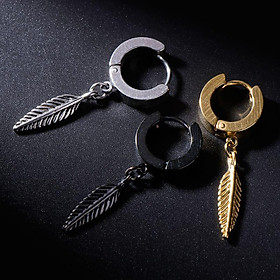 Khuyên tai thép titan hình lông vũ cá tính 3 màu dành cho cả nam và nữ