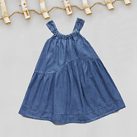 G00000613 (27-38kg) Đầm váy maxi jean xanh 2 dây bản to bé gái, chất jean giấy mềm mát