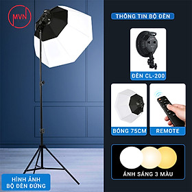 Bộ đèn studio có thể điều chỉnh ánh sáng và độ màu chụp ảnh, quay phim, Livestream chuyên nghiệp, cao 2m softbox PARABOL 75cm