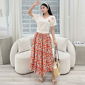 [HCM] Set chân váy xòe hoa + áo linen thêu sang trọng S07 - Lady fashion - Khánh Linh Style