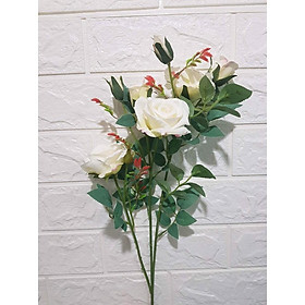 Cành hồng 3 bông,3 nụ hoa lụa hàng loại 1 chất đẹp, nhiều mầu KT dài 75cm