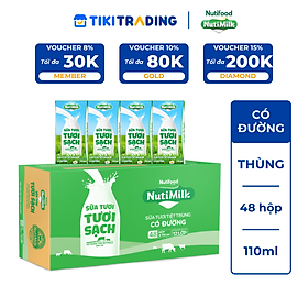 Thùng 48 hộp Sữa Tươi Tươi Sạch Nutimilk Có Đường 110ml