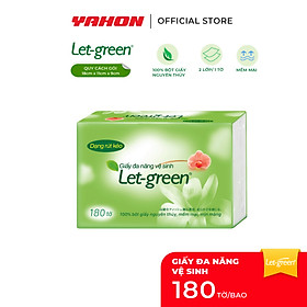 Khăn Giấy Vệ Sinh Đa Năng LET-GREEN 18*21cm Bao 180 Tờ (360 Lớp) | 99.9% Bột Giấy Nguyên Thủy, Không Bụi