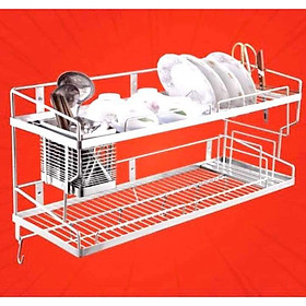 Kệ chén đa năng 2 tầng inox 304 đặc cao cấp có ống đũa cài dao.
