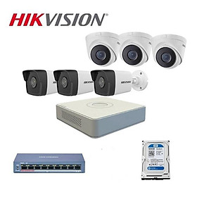 Mua Trọn bộ 6 camera IP bán cầu và thân trụ Hikvision. Đầu ghi 8 kênh DS-7108NI-Q1  chuẩn nét HD xem lại đước 20 ngày - Hàng Chính Hãng