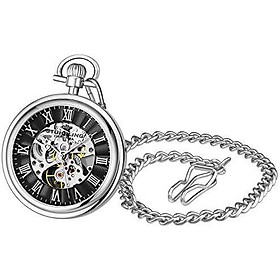 Stuhrling Original Mens Vintage Mechanical Pocket Watch - Stainless Steel Pocket Watch with Chain Analog Skeleton Watch Hand Wind Mechanical Watch with Clip and Stainless Steel Chain (Gold)