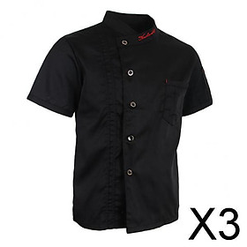 3xUnisex Chef Jackets Coat Short Sleeves Shirt Kitchen Uniforms L Black