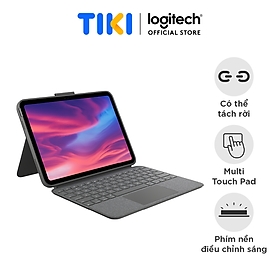 Bao da kèm phím Logitech Combo Touch dành cho iPad 10.9 inch Gen 10 - Có thể tháo rời, Trackpad siêu nhạy, chiếu sáng nền - Hàng chính hãng