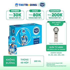 Thùng 48 Hộp Sữa Tươi Tiệt Trùng Dutch Lady Cô Gái Hà Lan Không Đường (48X180ml)
