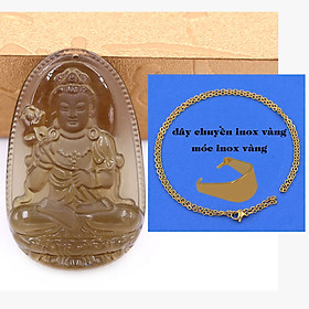 Mặt Phật Đại thế chí obsidian ( thạch anh khói ) 5 cm kèm dây chuyền inox vàng - mặt dây chuyền size lớn - size L, Mặt Phật bản mệnh