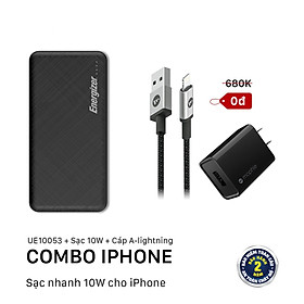 Combo Pin Energizer 10,000mAh UE10053 + Sạc nhanh Mophie 10W kèm Cáp A to Lightning 1M - HÀNG CHÍNH HÃNG