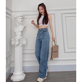 Quần Jean DOGA Q11 Ống Suông Cạp Cao Co Giãn chất liệu Cotton