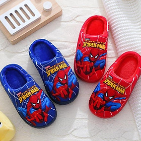 Dép bông đi trong nhà cho bé trai hình siêu nhân spiderman lót lông siêu ấm cao cấp đế cao su chống trơn 2 - 10 tuổi D46