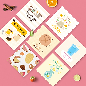 Set 6 thiệp tặng bạn bè, chúc mừng, chúc may mắn, động viên SDstationery TASTY TREAT 12x12 minh họa dễ thương cute cho tâm hồn ăn uống