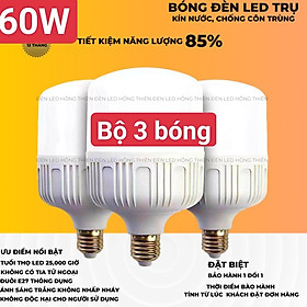 Mua Bộ 3 bóng đèn Led 60w siêu sáng ánh sáng trắng đường kính đèn 13.5cm có nhôm tản nhiệt bên trong siêu bền
