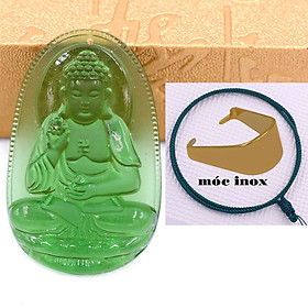 Mặt dây chuyền Phật A di đà pha lê xanh lá 3.6 cm kèm vòng cổ dây dù xanh lá + móc inox vàng, Phật bản mệnh, mặt dây chuyền phong thủy