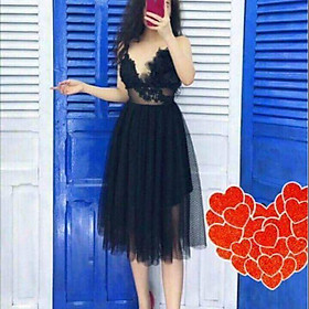 Đầm maxi 2 dây lưới thêu sexy