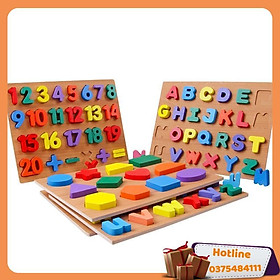 Đồ Chơi Gỗ Bảng Học Bảng Chữ Số Cho Bé In Hoa Gỗ Nổi, Đồ Chơi Gỗ Montessori Giáo Dục Sớm Cho Bé - Hàng Loại 1